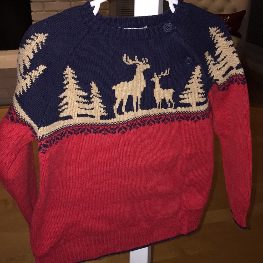 Deer sweater red and navy blue